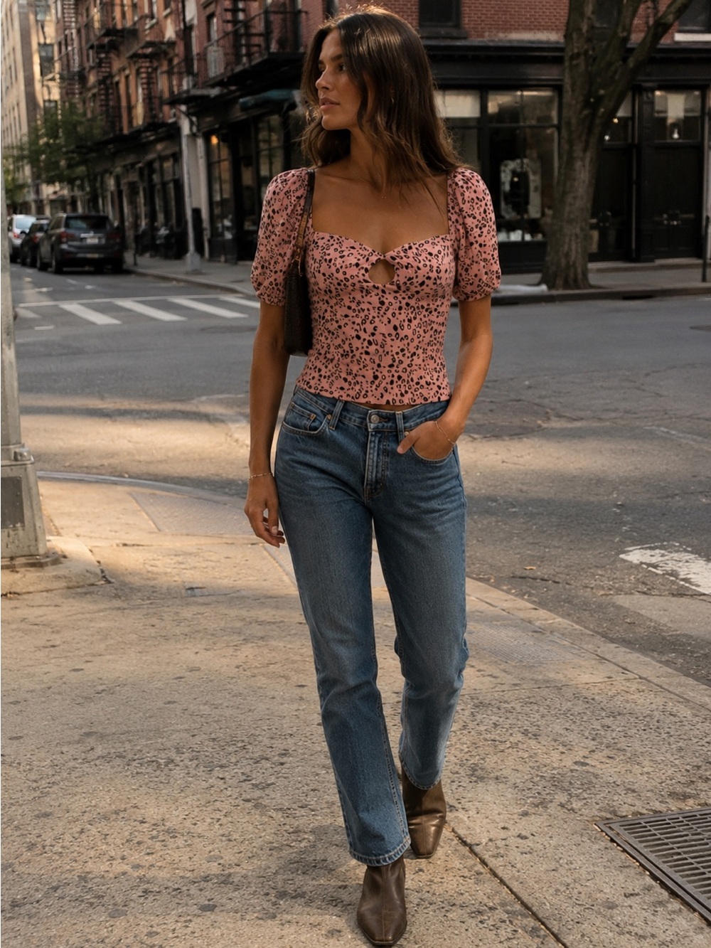 Reformation Pink Animal Print Keyhole Crop Top
